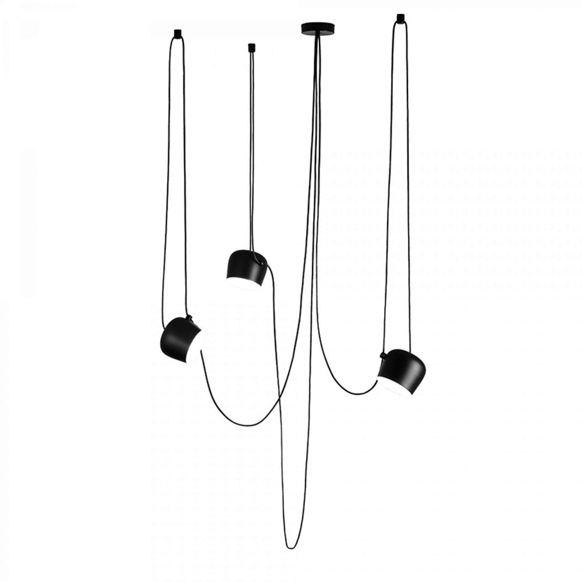 Schwarze Aim Small Pendelleuchte von Flos, 3er Set, moderne Hängelampe mit Kabeln.